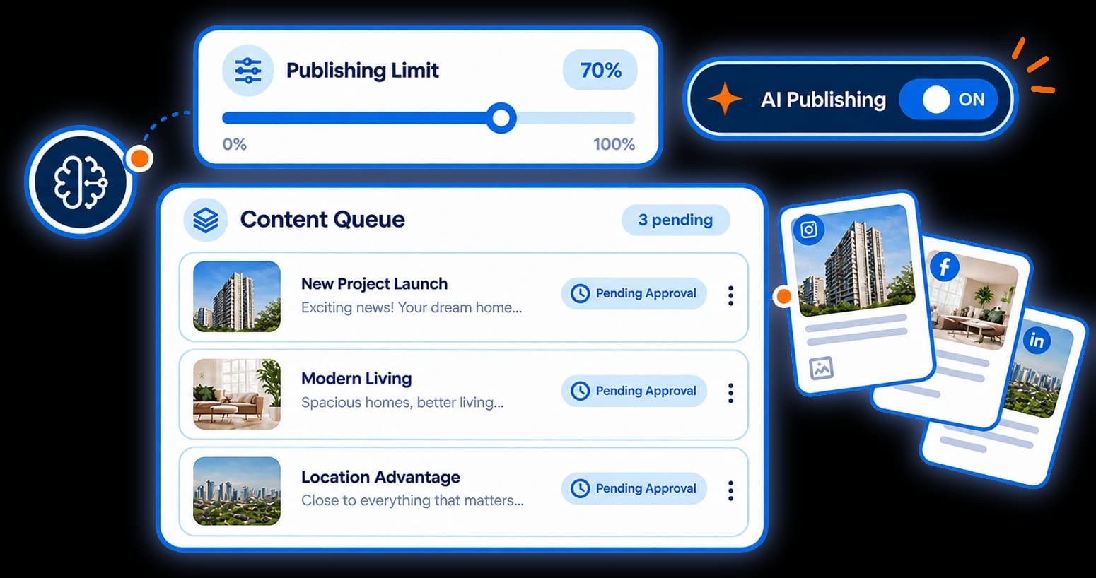 Illustration: AI drafts waiting in a queue for your approval before they publish